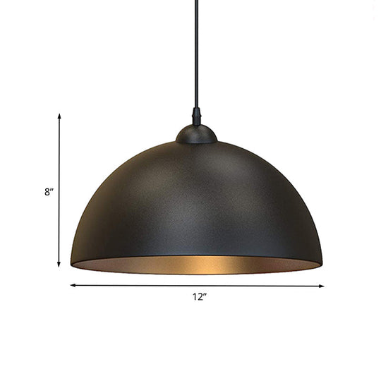 Industrial Dome Metal Pendant Light - Stylish 1-Bulb Ceiling Fixture For Dining Room In Black