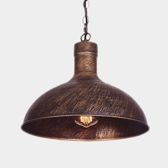 Antiqued Rust Finish Iron Dome 1-Head Suspension Light For Kitchen Ceiling - 12’/16’ Width