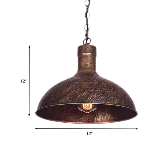 Antiqued Rust Finish Iron Dome 1-Head Suspension Light For Kitchen Ceiling - 12’/16’ Width