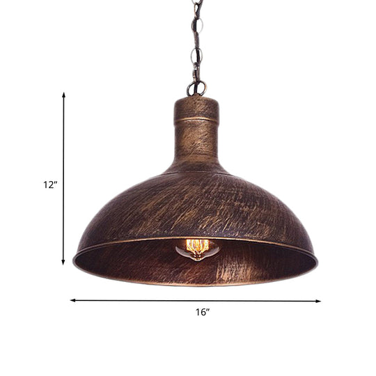 Antiqued Rust Finish Iron Dome 1-Head Suspension Light For Kitchen Ceiling - 12’/16’ Width