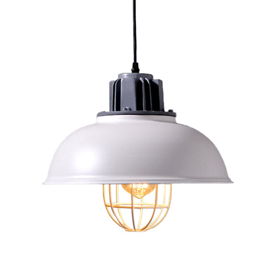 Industrial Metal Drop Pendant Lamp - White Domed Design Ceiling Suspension For Restaurants (1-Bulb)