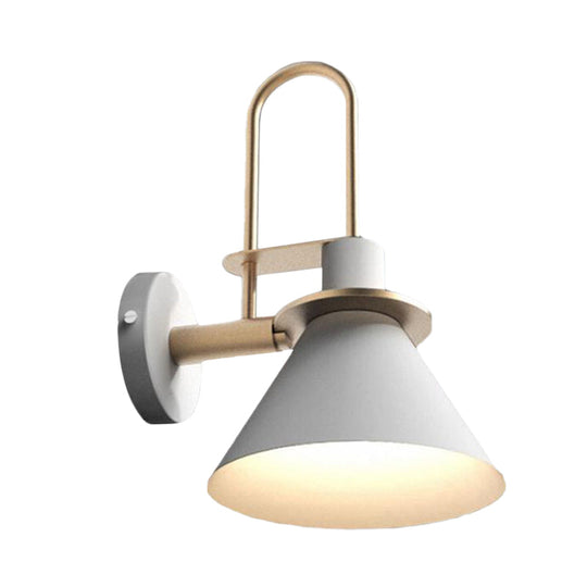 Antiqued Cone Metal Wall Mounted Sconce In White/Black/Green With Handle For Bedside