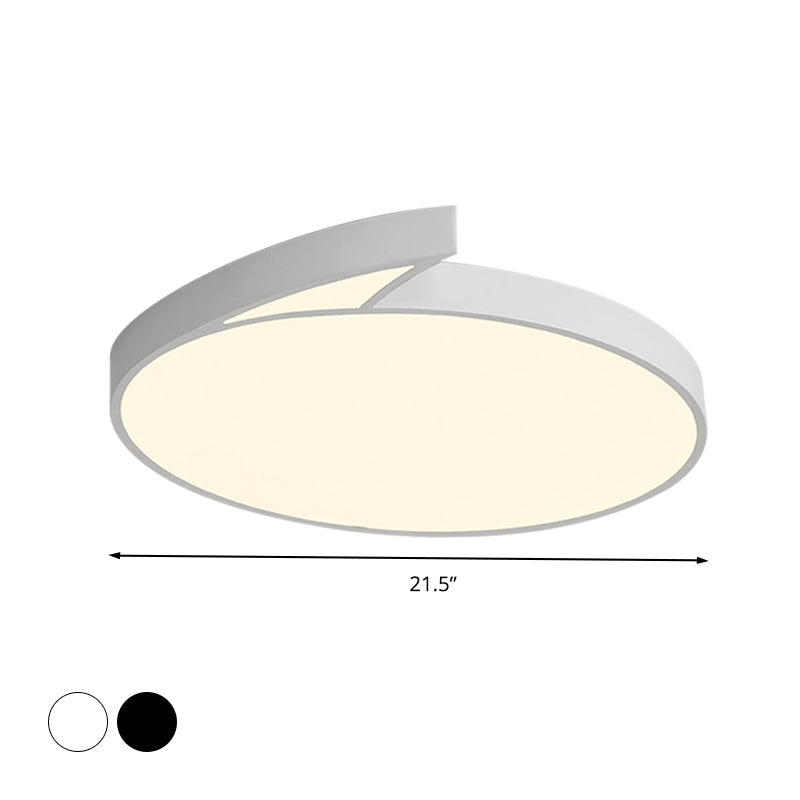 Modern Round Flush-Mount Ceiling Light - Black/White 18/21.5 Led Acrylic Flushmount With Fin Detail