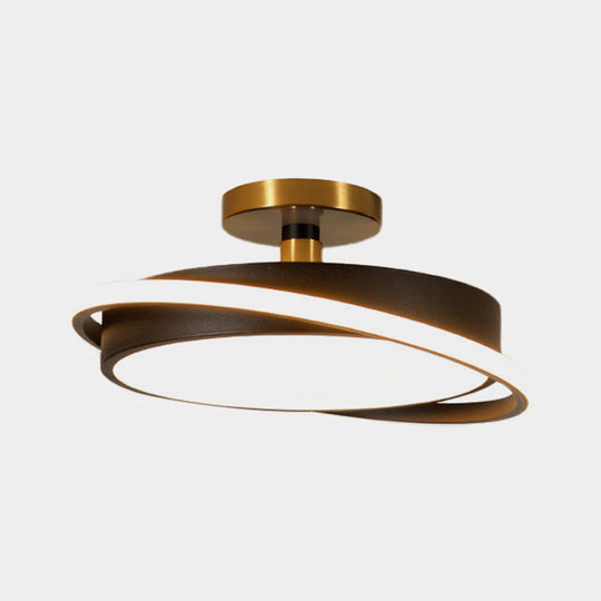 Modern Metal Drum Bedroom Flush Light Fixture - 18’/21.5’ Dia Led Semi Lamp In White/Black With