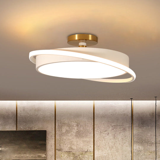 Modern Metal Drum Bedroom Flush Light Fixture - 18’/21.5’ Dia Led Semi Lamp In White/Black With