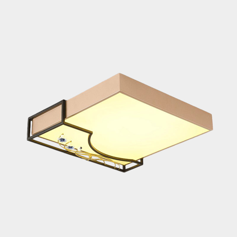 Contemporary Gold Square Flush Mount Led Ceiling Lamp With Elegant Flower Decor