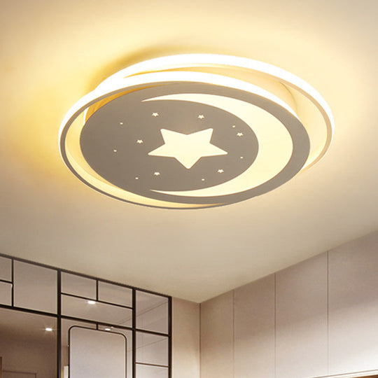 Modern Acrylic Moon And Stars Led Flush Mount Ceiling Light With White/Warm - 16’/19.5’ Width