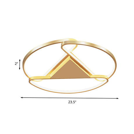18/23.5 Wide Led Gold Flush Mount Ceiling Light - Modern Semi-Circle Acrylic Design Triangle Canopy