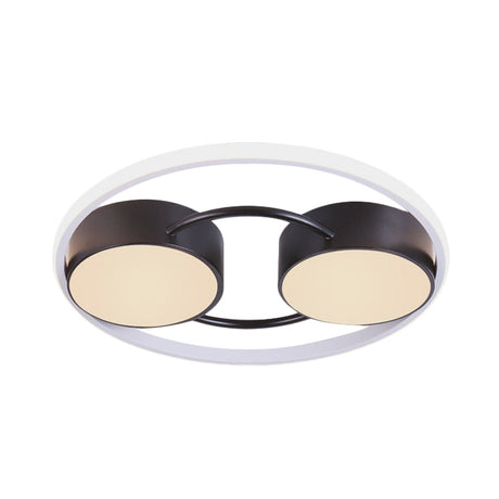 Double Drum Led Flush Ceiling Lamp: Modern Metal 18’/21.5’ Fixture For Bedroom In Black With