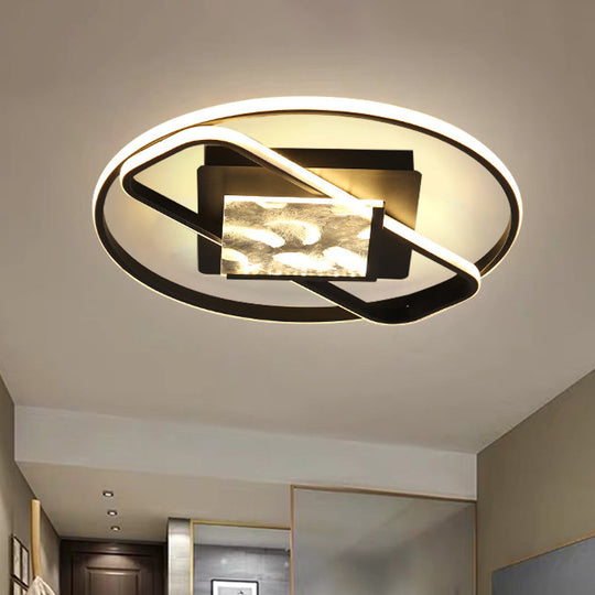 Black Acrylic Led Flushmount Ceiling Light With Modern Ring And Square Design