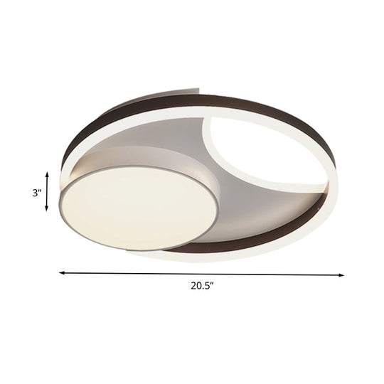 Minimalist Metallic Led Ceiling Mounted Flushmount Lighting In Coffee For Bedroom - 16.5’/20.5’ Wide