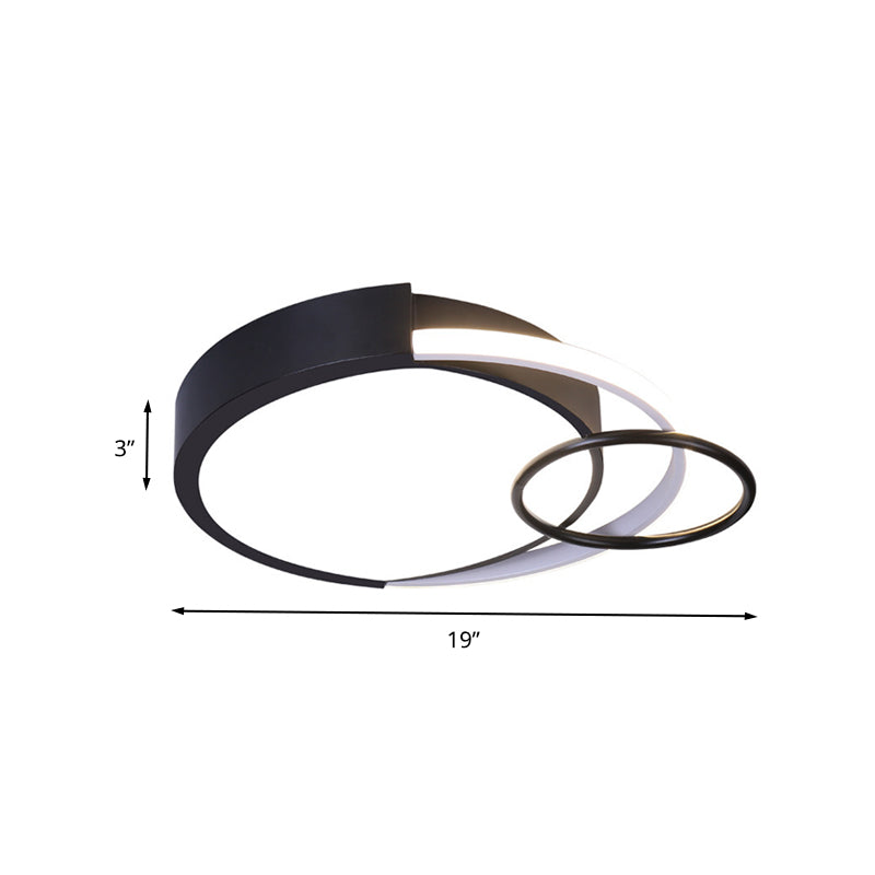 Modern Drum And Ring Metal Flush Mount Ceiling Light Fixture - 19/23 W Led Black Warm/White