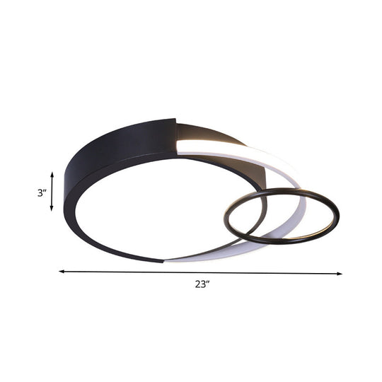 Modern Drum And Ring Metal Flush Mount Ceiling Light Fixture - 19’/23’ W Led Black Warm/White