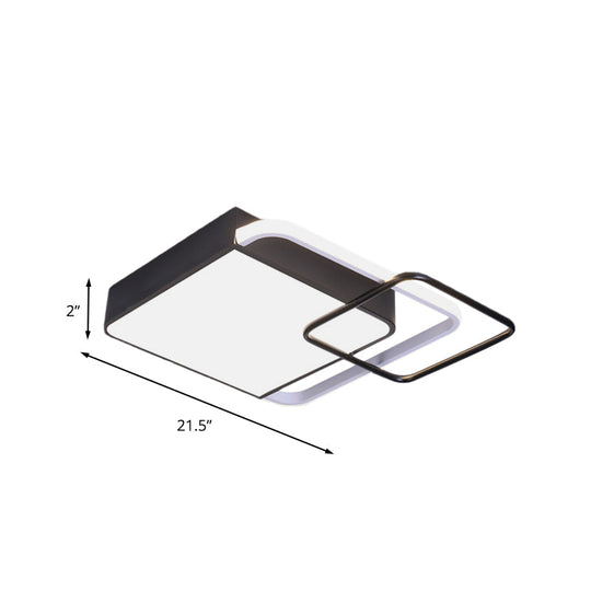 Contemporary Led Flushmount Lighting In Black Square Design – White/Warm Light 18’/21.5’ Wide
