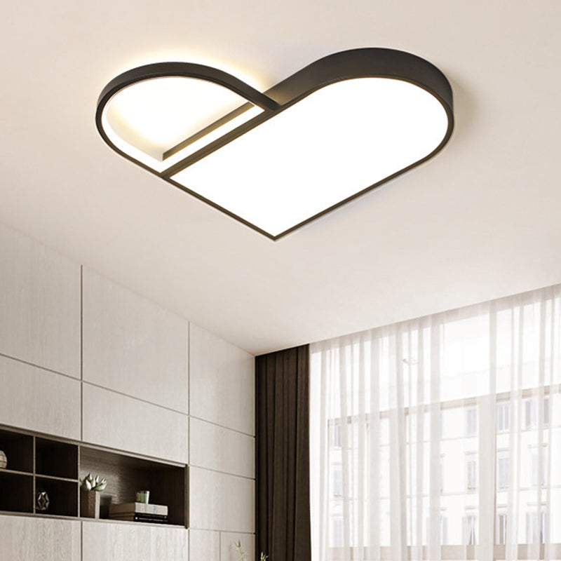 Led Bedroom Flush Mount Modern White/Black Lighting With Love Heart Metal Shade 19.5/23.5 Width