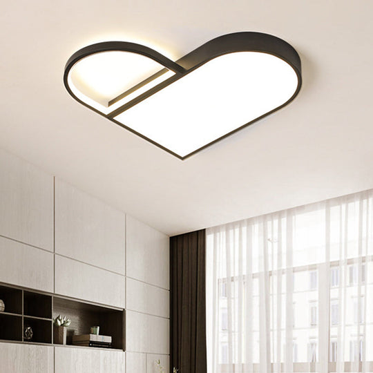Led Bedroom Flush Mount Modern White/Black Lighting With Love Heart Metal Shade 19.5/23.5 Width