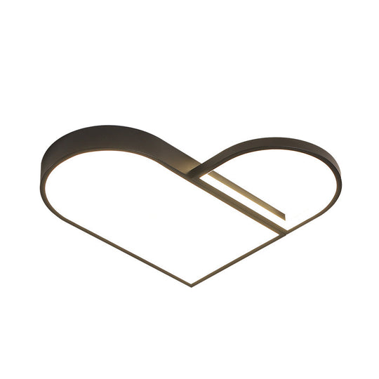 Led Bedroom Flush Mount Modern White/Black Lighting With Love Heart Metal Shade 19.5’/23.5’ Width