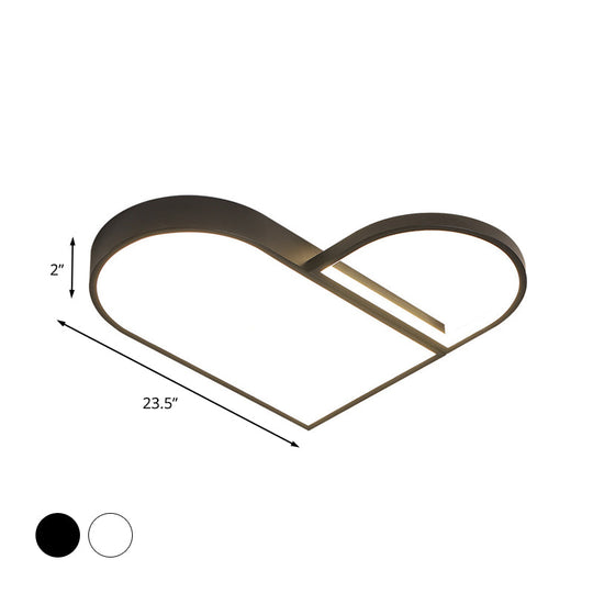Led Bedroom Flush Mount Modern White/Black Lighting With Love Heart Metal Shade 19.5’/23.5’ Width