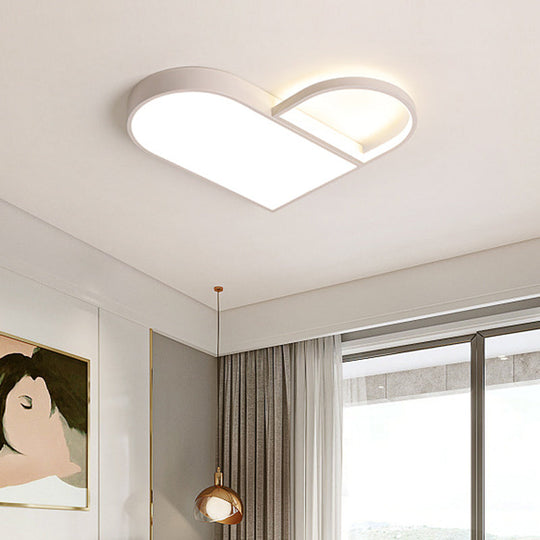 Led Bedroom Flush Mount Modern White/Black Lighting With Love Heart Metal Shade 19.5’/23.5’ Width
