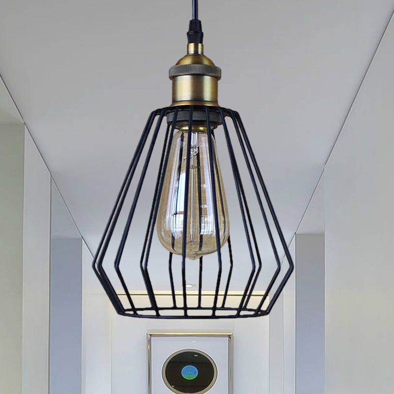 Black/Brass Wire Cage Pendant Lamp - Industrial Style Ceiling Lighting For Dining Table Black / C