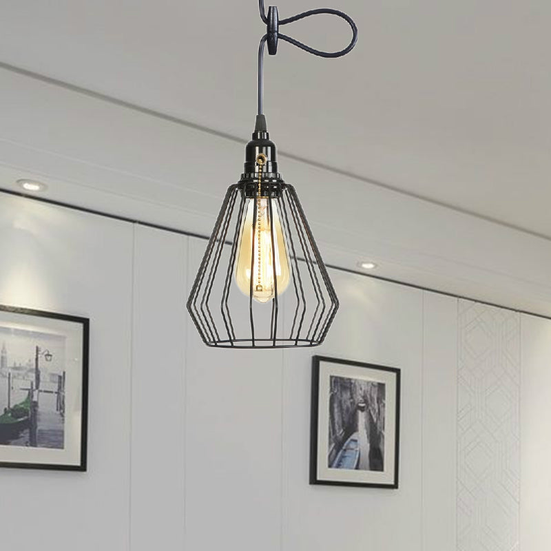 Black/Brass Wire Cage Pendant Lamp - Industrial Style Ceiling Lighting For Dining Table Brass / B