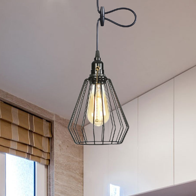 Black/Brass Wire Cage Pendant Lamp - Industrial Style Ceiling Lighting For Dining Table