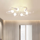 Loft Industrial Exposed Semi Flush Light Fixture - 4/6-Head Metallic Ceiling In Black/White For