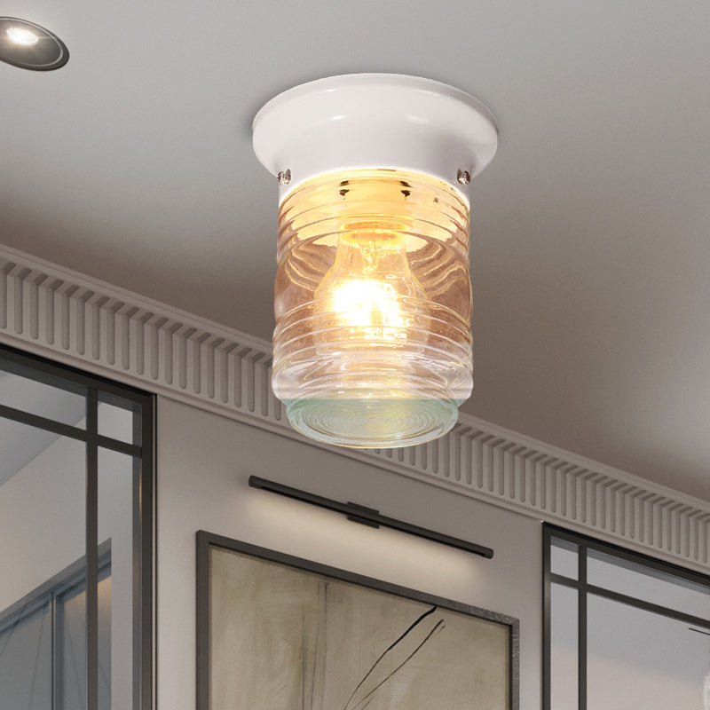 Hand Blown Glass Industrial Ceiling Light With Cylinder Shape And Flush Mount - Black/White