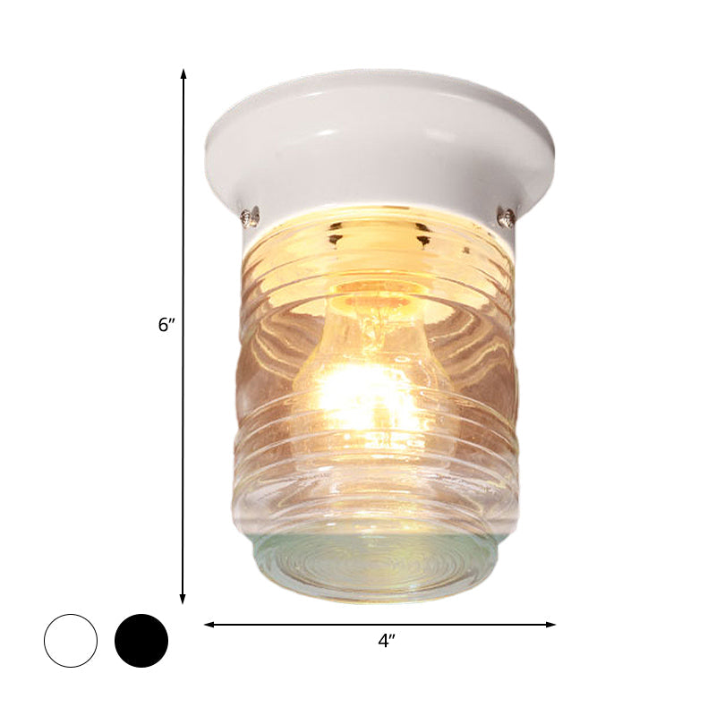 Hand Blown Glass Industrial Ceiling Light With Cylinder Shape And Flush Mount - Black/White