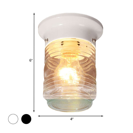 Hand Blown Glass Industrial Ceiling Light With Cylinder Shape And Flush Mount - Black/White