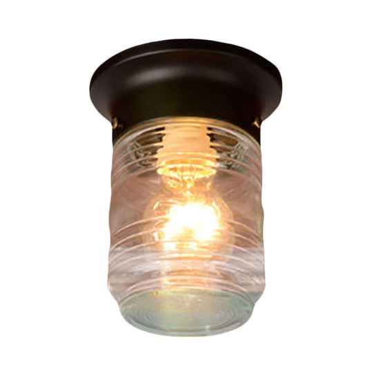 Hand Blown Glass Industrial Ceiling Light With Cylinder Shape And Flush Mount - Black/White