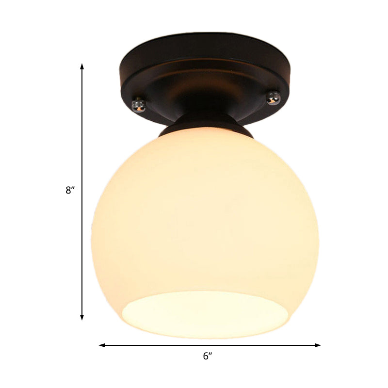 Vintage Style Semi Flush Ceiling Light Fixture 1-Light With Opal Glass Shade For Hallway – Black