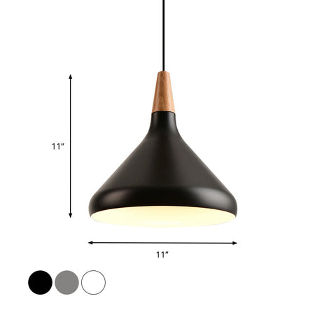 Sleek W Cone Dining Table Pendant Lighting - Metallic 1-Head Hanging Lamp With Adjustable Cord In