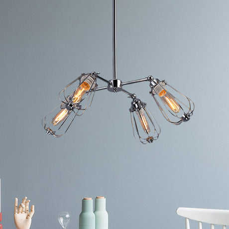 Farmhouse Chandelier With 4 Metal Bulb-Shaped Heads Chrome/Black Finish Chrome