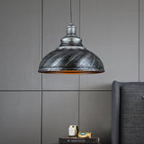 Rustic Metal Bowl Pendant Lamp With Pulley - Silver/Bronze Finish Silver