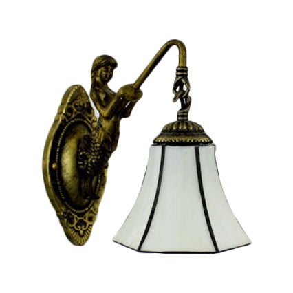 Flared Tiffany Blue/Beige Glass Wall Light - Antique Bronze Sconce Fixture