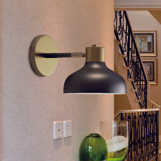 Industrial Metal Barn Sconce Lamp: Black Bedside Wall Mount With Plug-In Cord