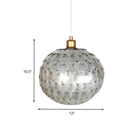 Hanging Silver Sphere Pendant Lamp With Modern Shell Shade - Modernist Design