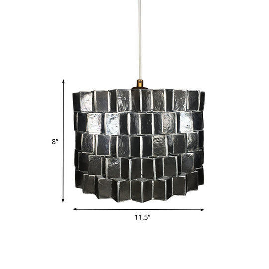 Modernist Shell Pendant Lighting With Black Finish - Sleek Drum Shape 1 Head Suspension Lamp For