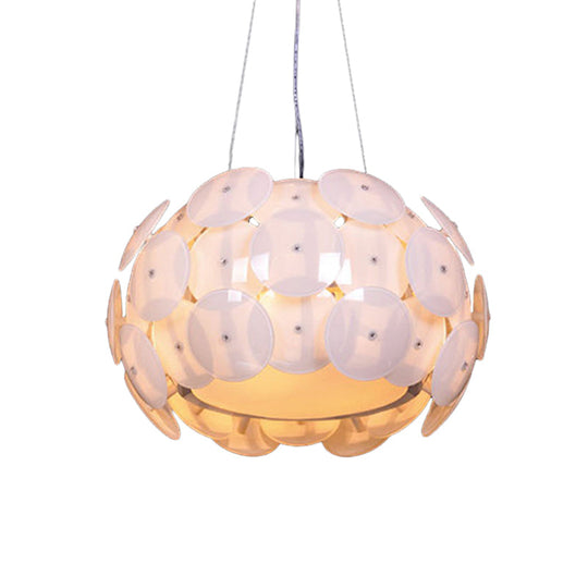 Modern White Pendant Chandelier With Drum Acrylic Shade - 4-Head Bedroom Hanging Light