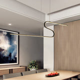 Modern Curved Dining Room Pendant Light - Acrylic Led Chandelier In Black With Adjustable Lighting