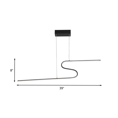 Modern Curved Dining Room Pendant Light - Acrylic Led Chandelier In Black With Adjustable Lighting