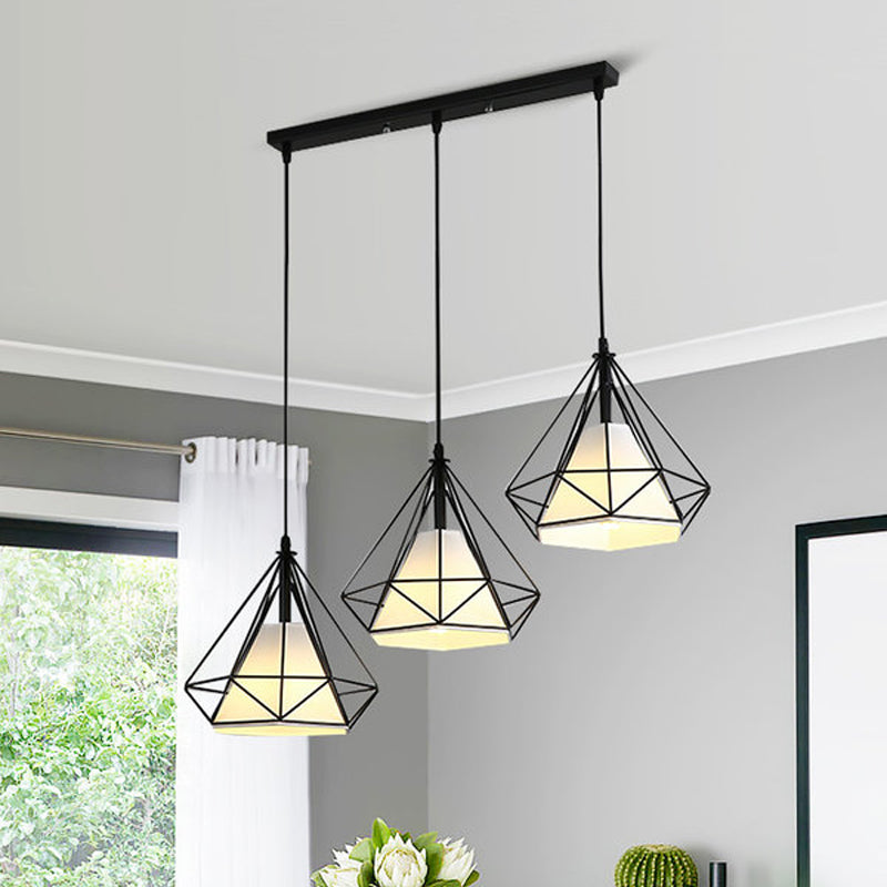 Industrial Black Pendant Light With Diamond Cage Shade - Hanging Ceiling Lamp For Dining Room 3