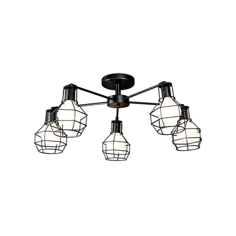 Vintage Wire Framed Metal Ceiling Lights With Adjustable Heads For Bedroom - Available In 3/5/8 And