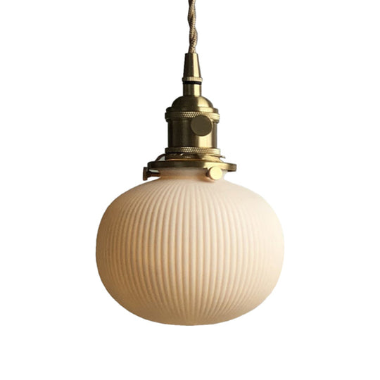 Ivory Ribbed Glass Pendant Lamp - Modern Dining Room Hanging Light