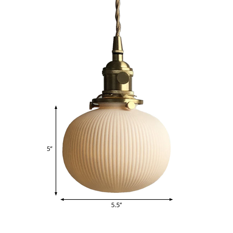 Dining Room Pendant Lamp: Ribbed Glass Cylinder Shape In Ivory - Modern 1 Light Hanging Kit