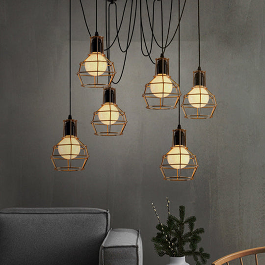 Industrial Style Spider Pendant Hanging Light - 6 Bulbs Black/Gold Iron Dining Room Ceiling Lamp