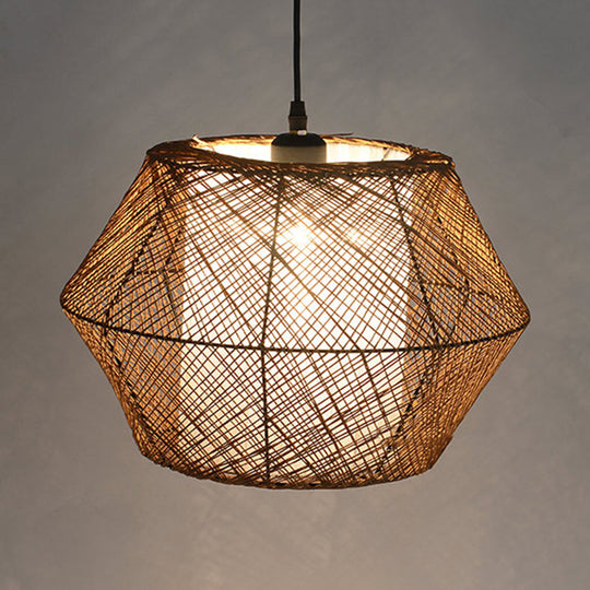 Handmade Geometric Rattan Pendant Light - Asian Style 1 Beige