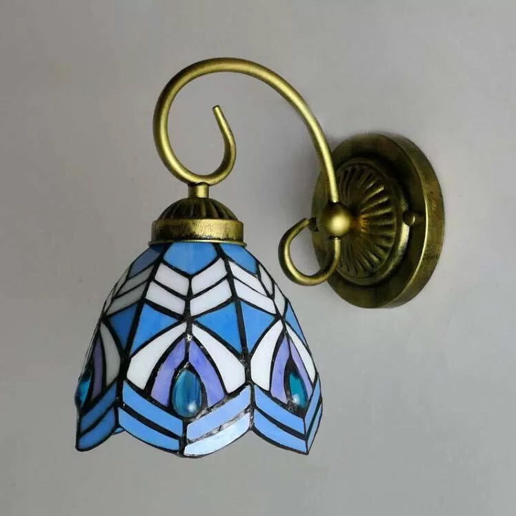 Tiffany Style Stained Glass Mini Wall Sconce For Bedroom With Single Light