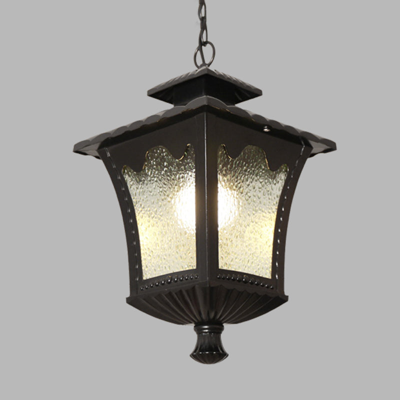 Rustic Aluminum Black/Bronze Pendant Light With Tetragonal Lotus Design And Water Glass Shade